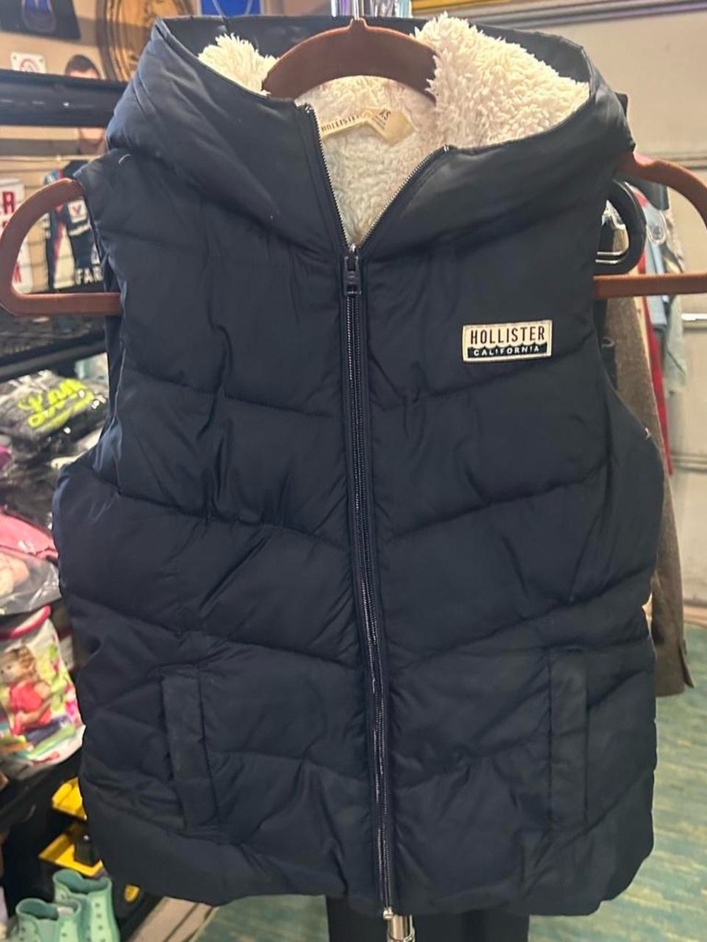 Hollister Navy Quilted Kids Vest with Sherpa Collar